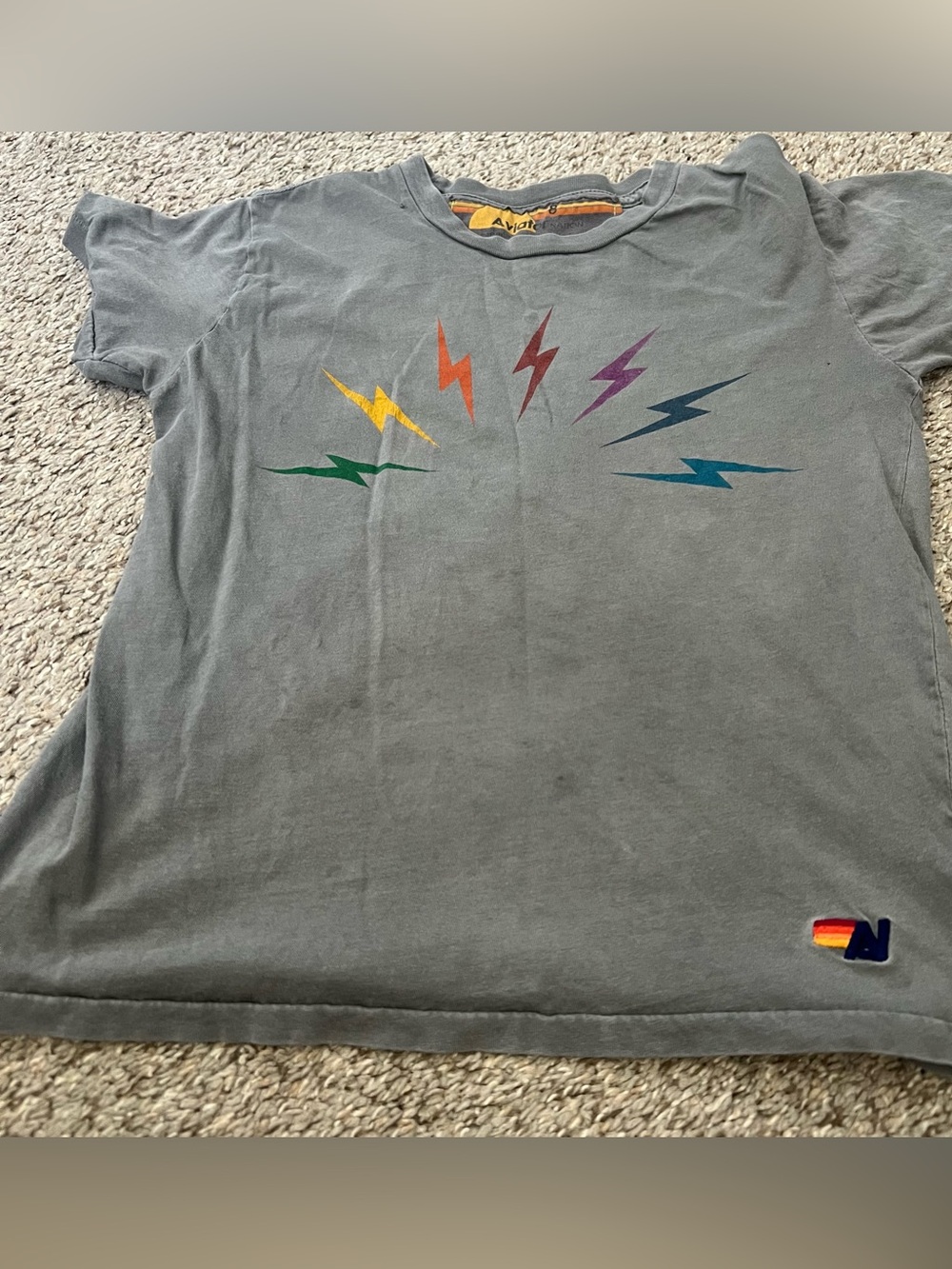 Aviator Nation Kids' Gray Tee with Rainbow Lightning Bolts Size 8